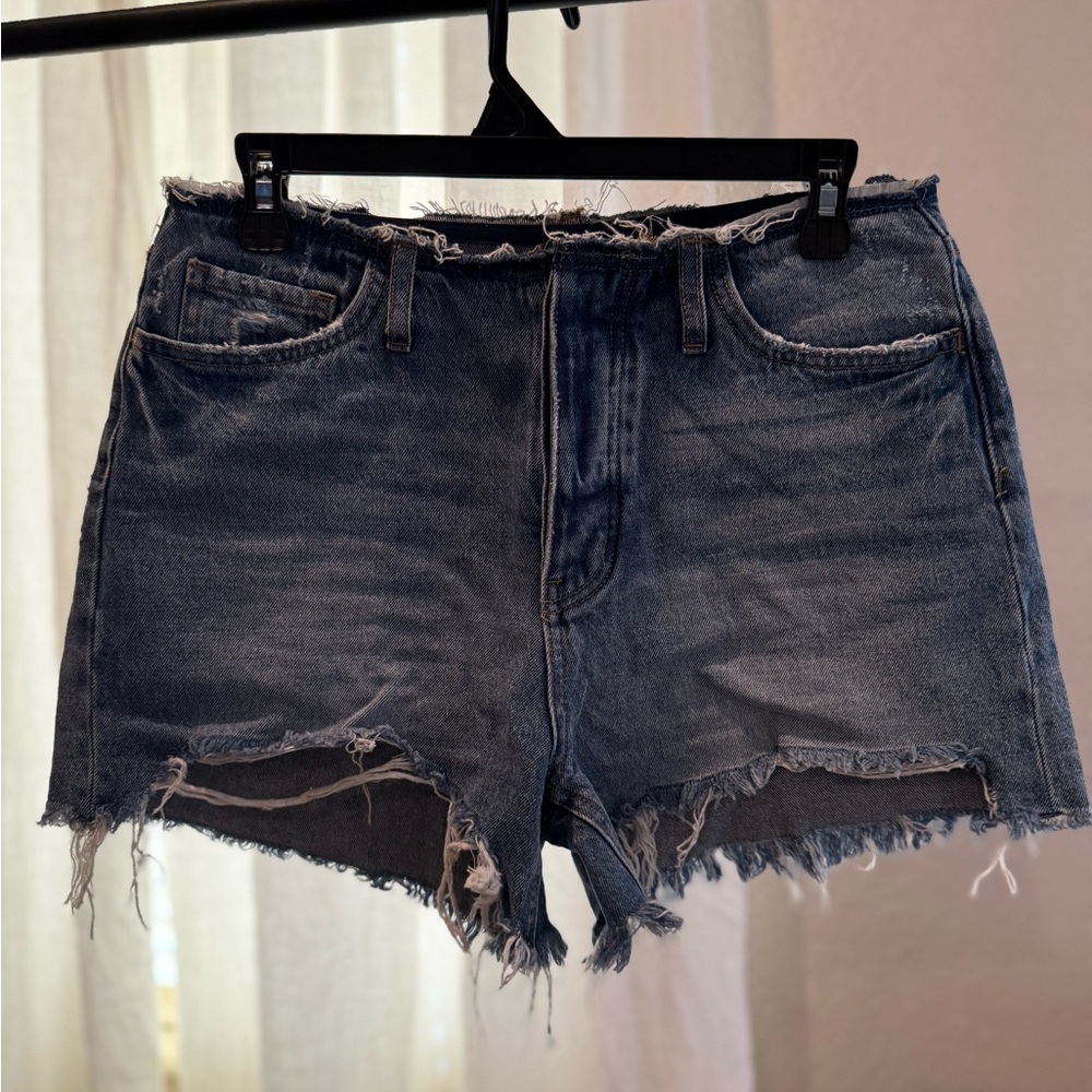 Velvet Dark Blue Frayed Jean Shorts